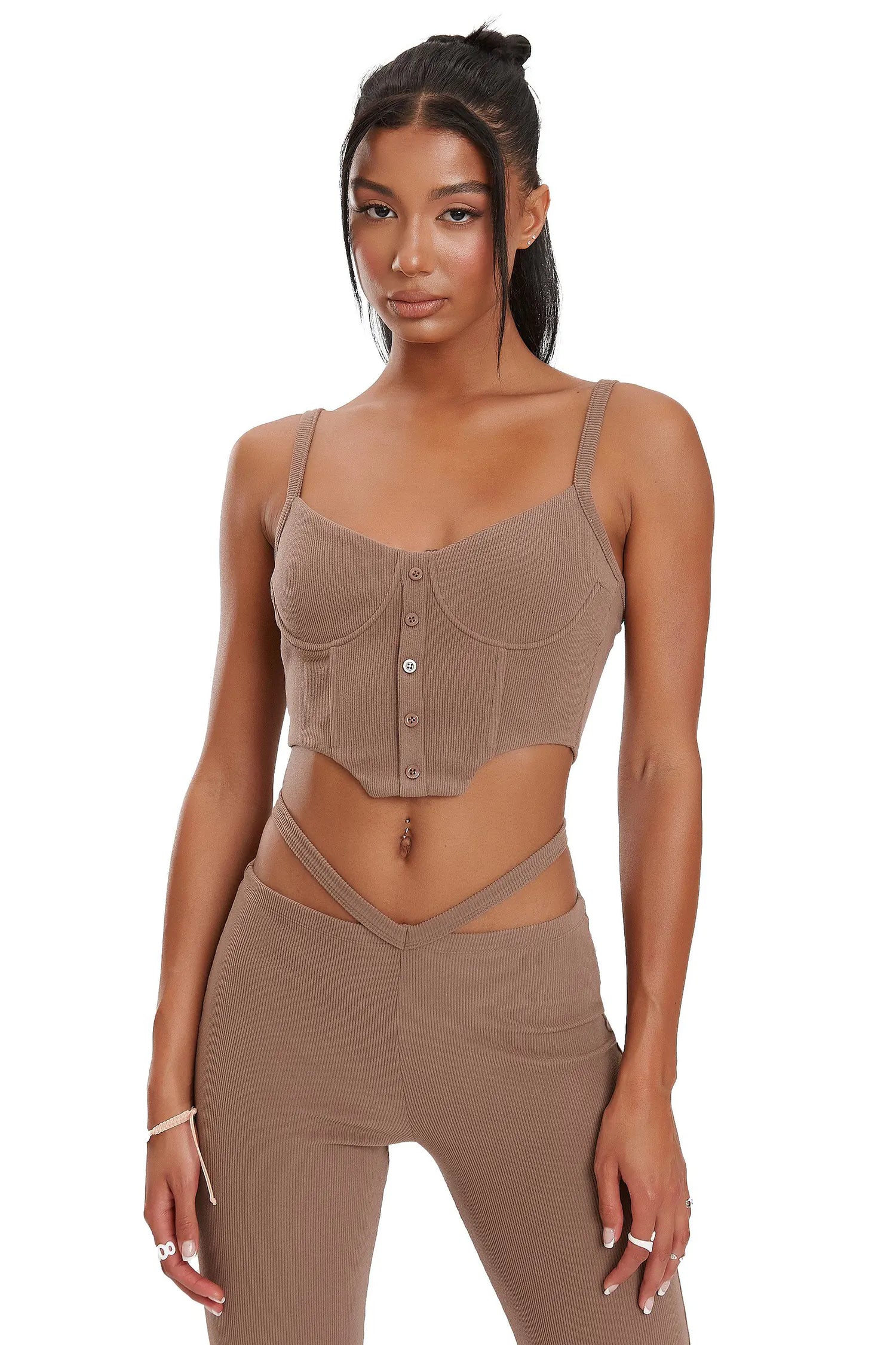 Brown Corset Top & Cut Out Flare Pants
