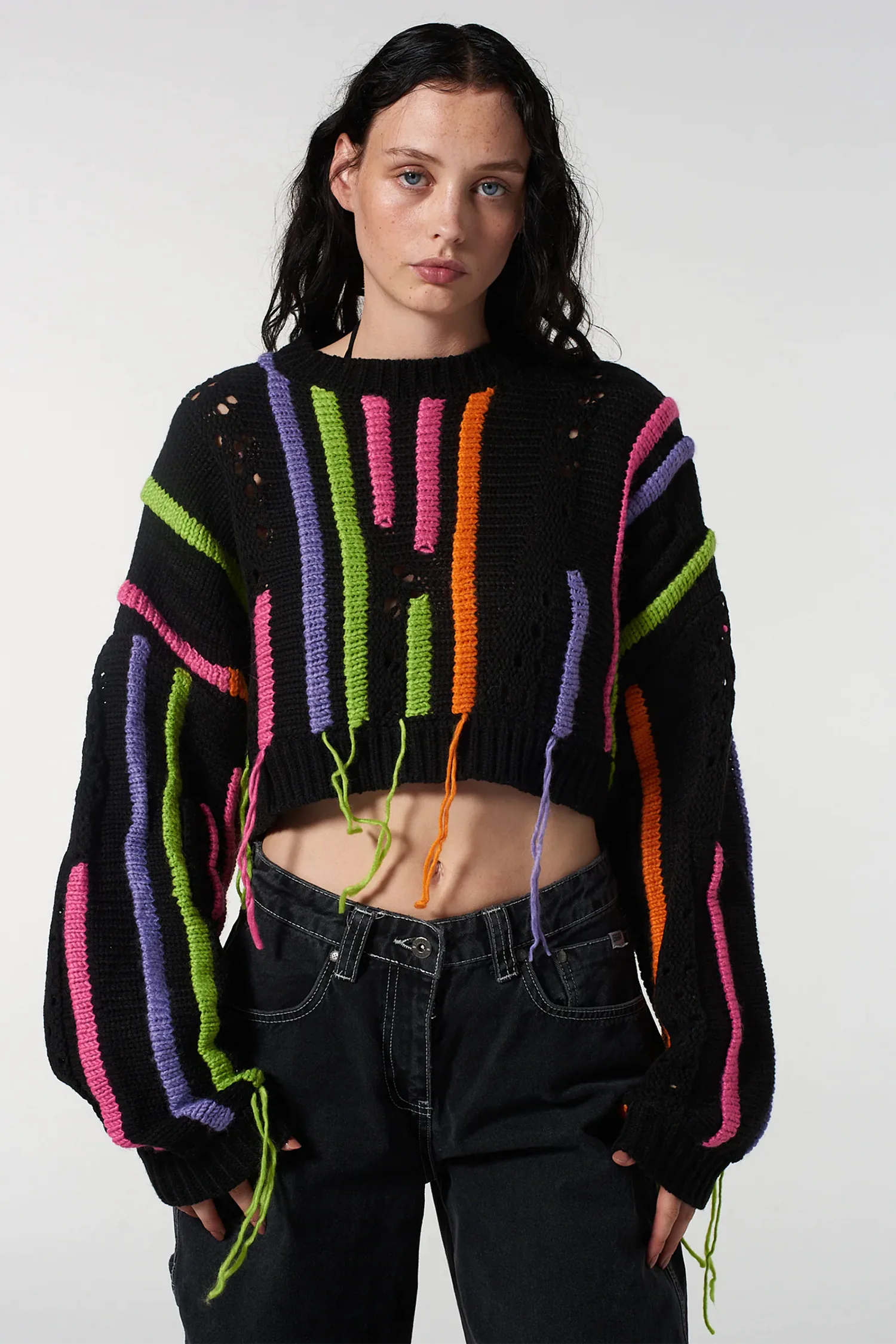 Black Fringe Crop Sweater