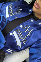 Blue Cropped Varsity Baseball Jacket
