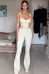 White Corset Top & Cut Out Flare Pants