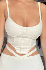 White Corset Top & Cut Out Flare Pants