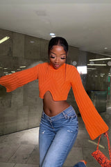 Orange Bell Sleeves Cropped Sweater