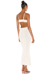 Cream Front Tie Cut Out Backless Knitted Maxi Dress