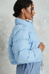 Blue Cropped Bubble Puffer Jacket