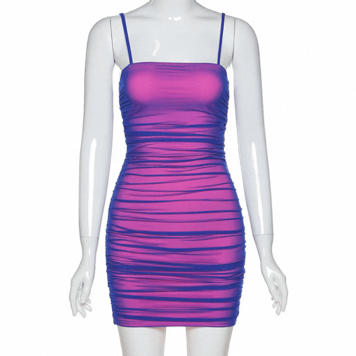 Neon Purple Mesh Overlay Reflective Mini Dress