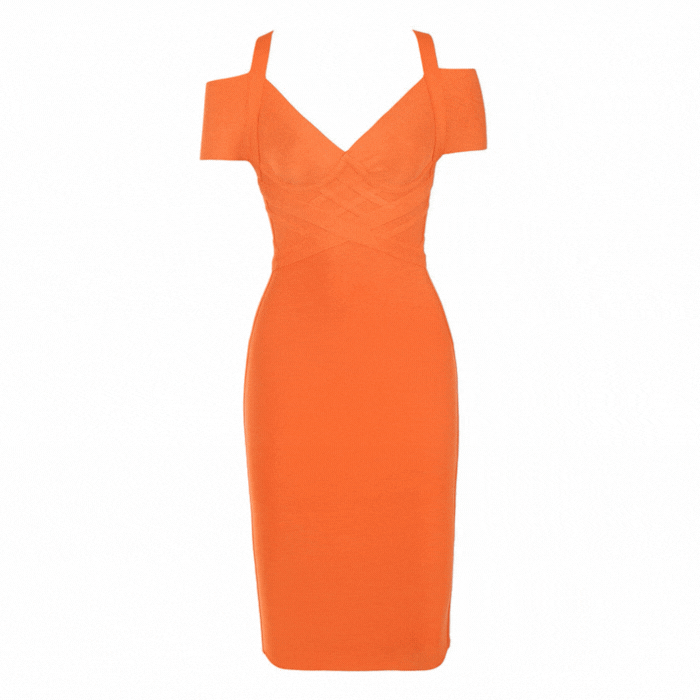 Orange Off Shoulder Bandage Bodycon Mini Dress