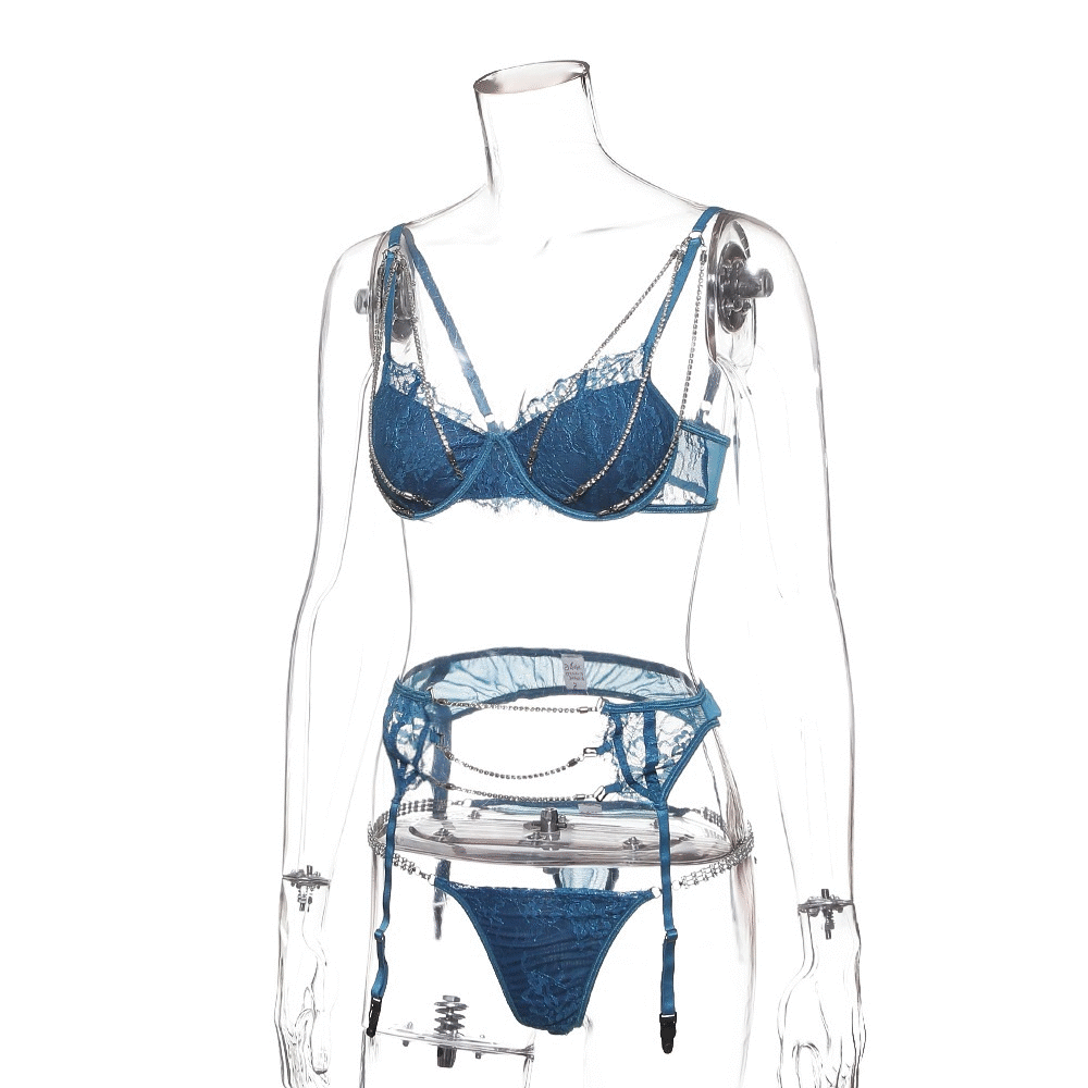 Turquoise Lace Crystal Chain Underwear Blue Sexy Lingerie Set IRHAZ turquoise-lace-crystal-chain-underwear-blue-sexy-lingerie-set-irhaz