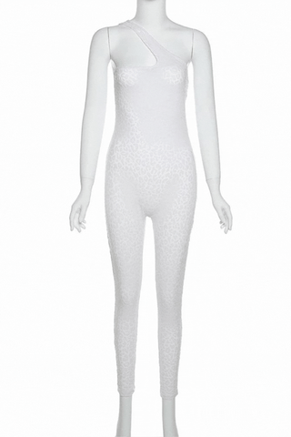 White Velvet One Shoulder Leopard Print Mesh Jumpsuit – IRHAZ