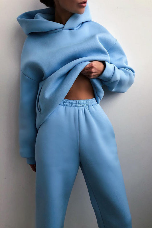 Women's Blue Hooded Loungewear Set