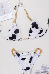 Black Cow Print Velvet Chain Bikini Bikini