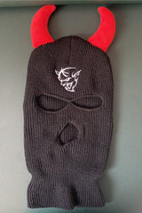 Black Demon Embroidery Ski Mask With Red Horns Balaclavas