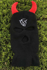 Black Demon Embroidery Ski Mask With Red Horns One Size / Balaclavas
