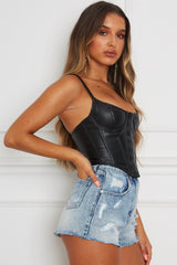 Black Faux Leather Busk Bustier Top Shirts & Tops