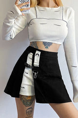 Black Gothic High Waisted Split Mini Skater Skirt Skirts