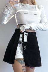 Black Gothic High Waisted Split Mini Skater Skirt Skirts
