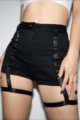 Black High Waisted Garter Gothic Strap Shorts S /