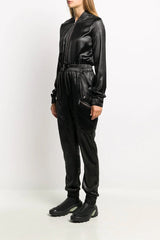 Black Long Sleeves Jogger Leather Jumpsuit Jumpsuits & Rompers