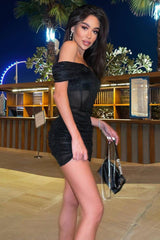 Black Off The Shoulder Glitter Corset Mini Dress Dresses