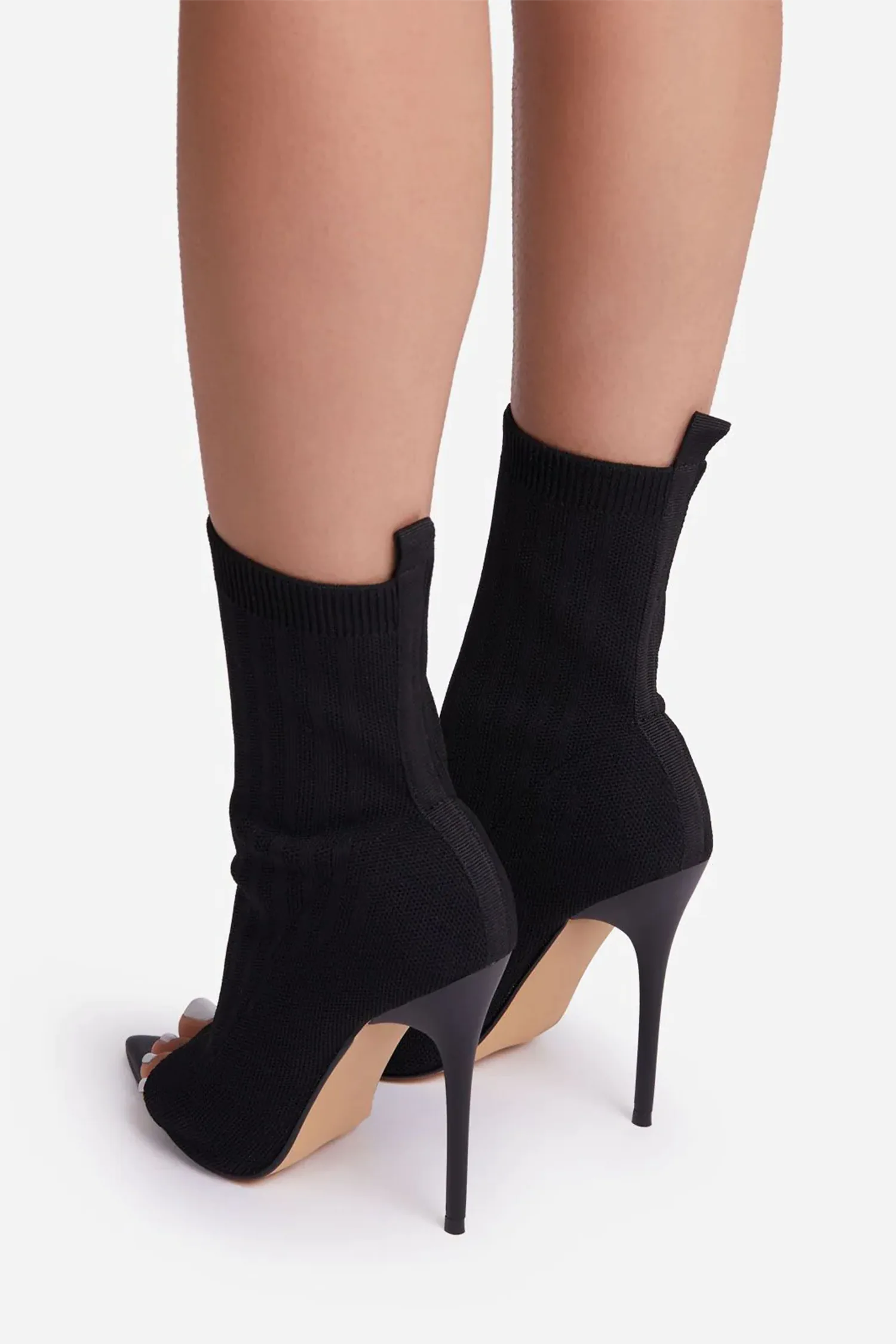 Black Peep Toe Stiletto Heels Ankle Sock Boots