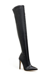 Black Pointed Toe Thigh High Boots Shoes