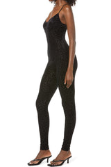 Black See Through Mesh Leopard Print Velvet Jumpsuit Jumpsuits & Rompers