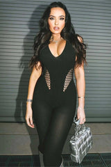 Black Sleeveless Cutout Distressed Jumpsuit