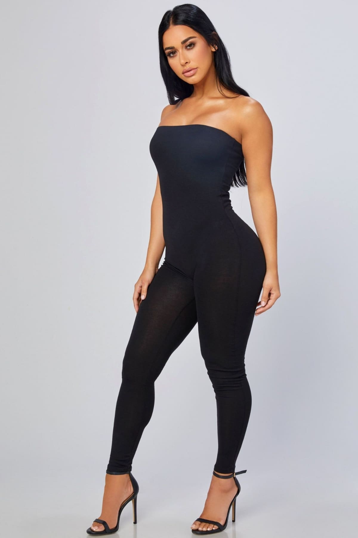 Black Strapless Tight Jumpsuit