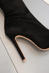 Black Suede Pointed Toe Thigh High Boots
