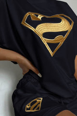 Black Superman T-Shirt And Sweatshorts Two Piece Set Outfit Sets