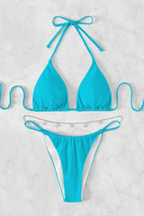 Blue High Leg Bikini Set With Butterfly Chain / S