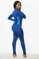 Blue Long Sleeve Corset Jumpsuit Jumpsuits & Rompers