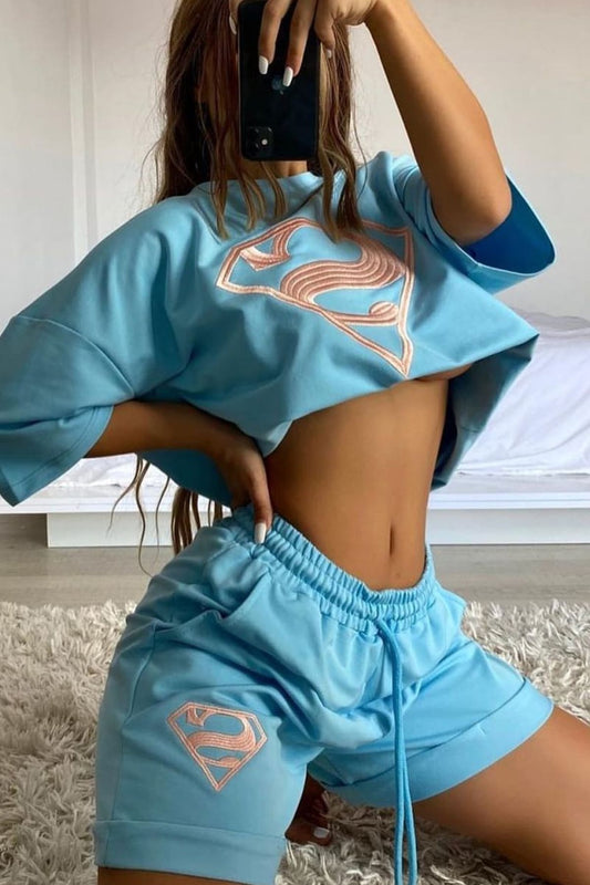 Blue Superman T-Shirt And Sweatshorts Two Piece Set Outfit Sets