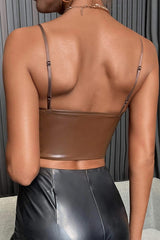 Brown Faux Leather Busk Bustier Top Shirts & Tops