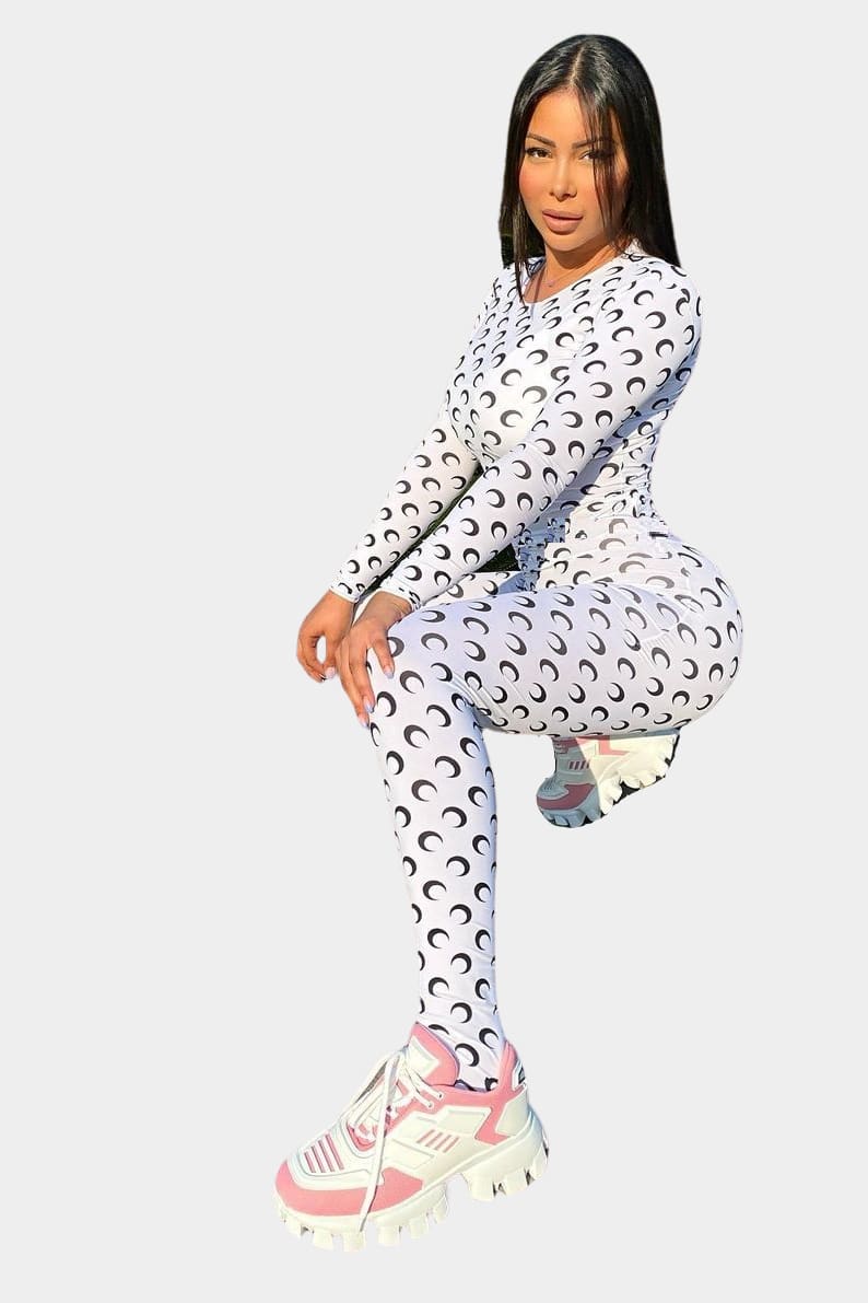 Crescent Moon Print White Jumpsuit Jumpsuit