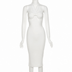 White Halter Cut Out Bodycon Midi Dress