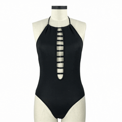 Black Backless Lace Up One Piece Swimsuit
