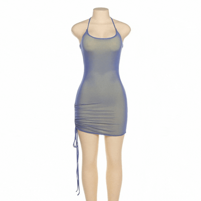 ruched mesh overlay dress
