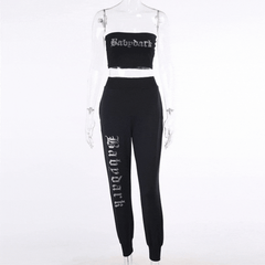 Black Tube Top And Sweatpants Two Piece Set
