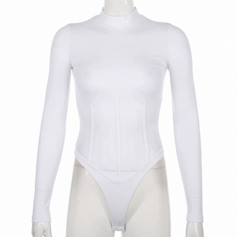 White Long Sleeve High Neck Mesh Bodysuit
