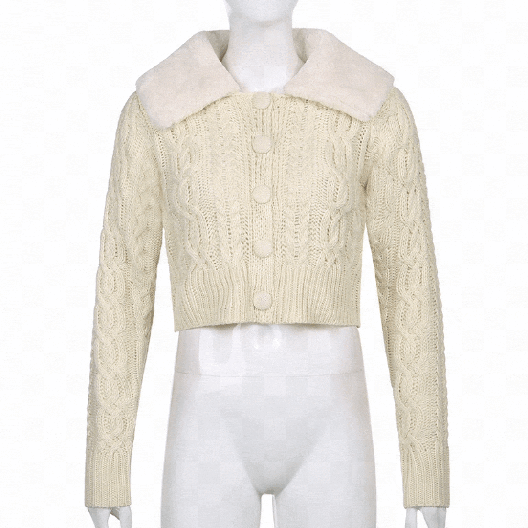 Women's White Cropped Chunky Knit Cardigan
