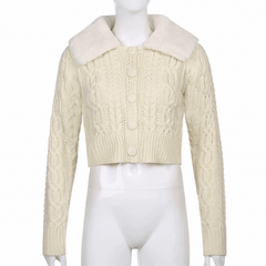 Women's White Cropped Chunky Knit Cardigan