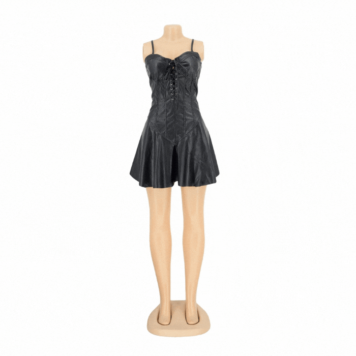 Black Corset Leather Short Dress XL / Black Black Corset Leather Short Dress XL / Black