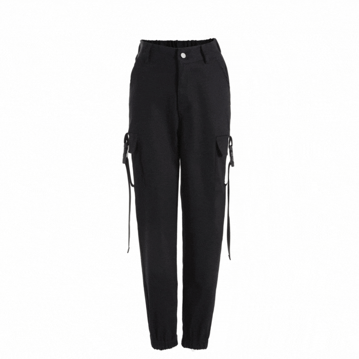 Women's Black High Waist 4 Pocket Strapped Cargo Pant