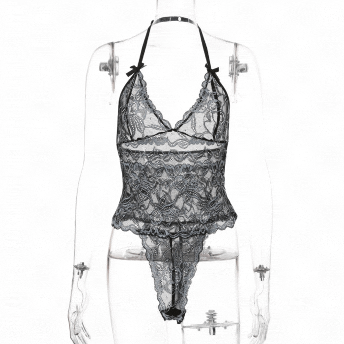 Black See Through Floral Lace Bodysuit IRHAZ Black See Through Floral Lace Bodysuit IRHAZ