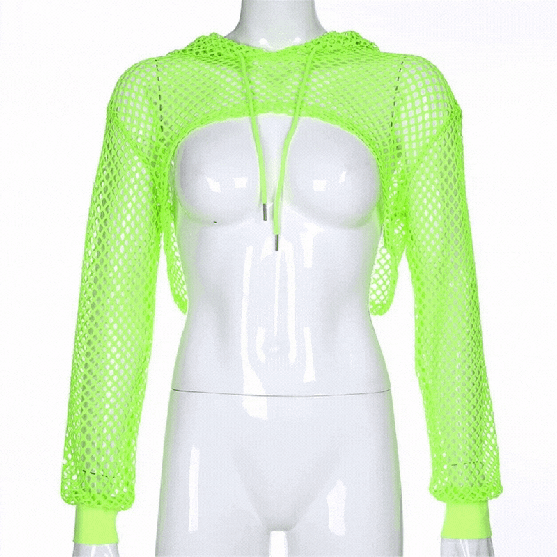 Neon Green Fishnet Long Sleeve Shrug Top
