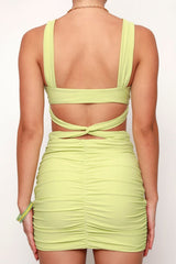 Green Cut Out Ruched Keyhole Bodycon Short Dress Dresses
