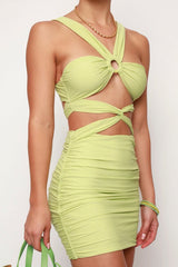 Green Cut Out Ruched Keyhole Bodycon Short Dress Green / S Dresses