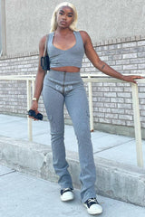 Grey High Waisted Butterfly Print Zip-Up Flare Cargo Pants