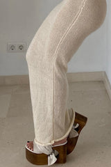 Khaki Knitted Long Sleeve Cutout Long Dress