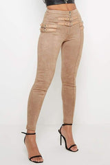Suede Womens Pant | Buckle High Waist Trouser 2 Colors